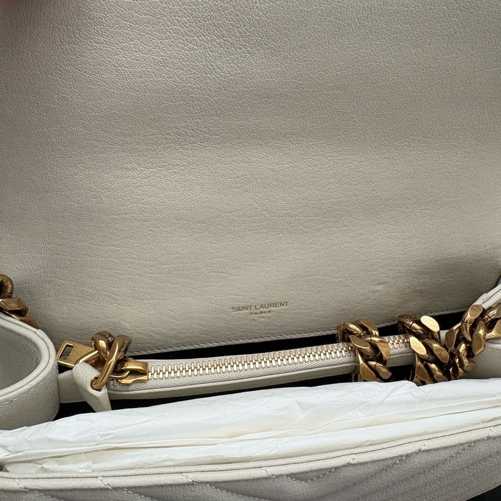 Saint Laurent Cream Quilted Leather Top-Handle Shoulder Bag with Gold Hardware - Picture 4 of 7